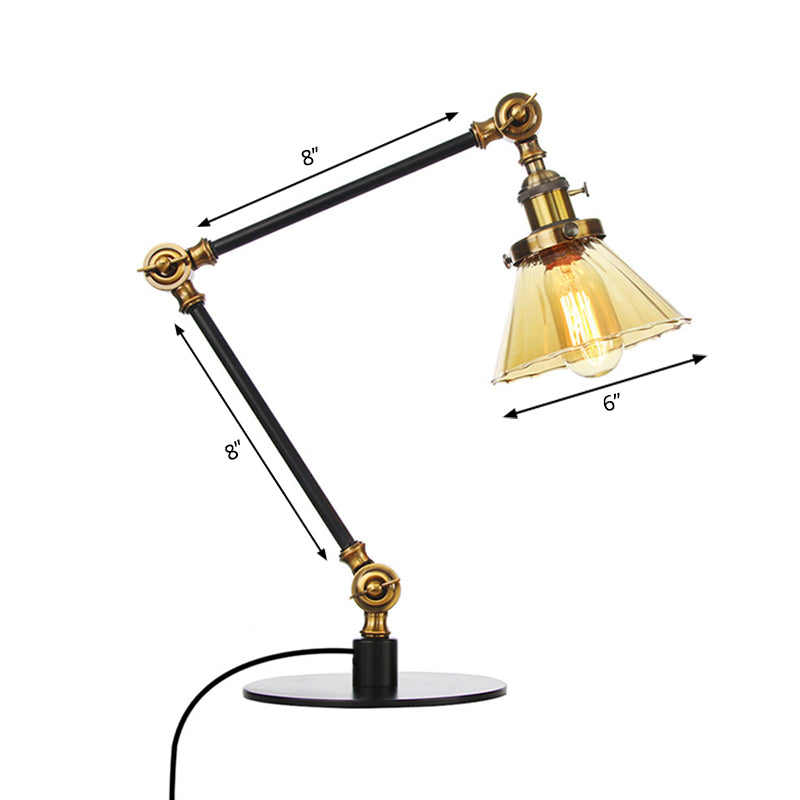 Kegel Klar/Amber Glas Tischlampe Lager Stilvolle 1 Licht Schwarz/Messing Tischbeleuchtung für das Arbeitszimmer