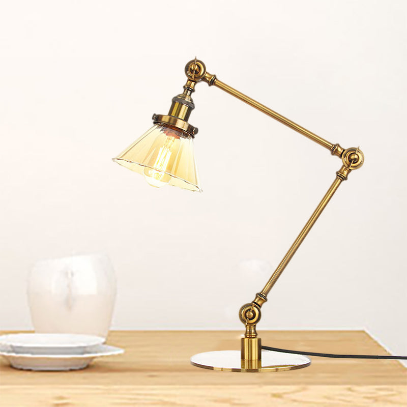 Kegel Klar/Amber Glas Tischlampe Lager Stilvolle 1 Licht Schwarz/Messing Tischbeleuchtung für das Arbeitszimmer
