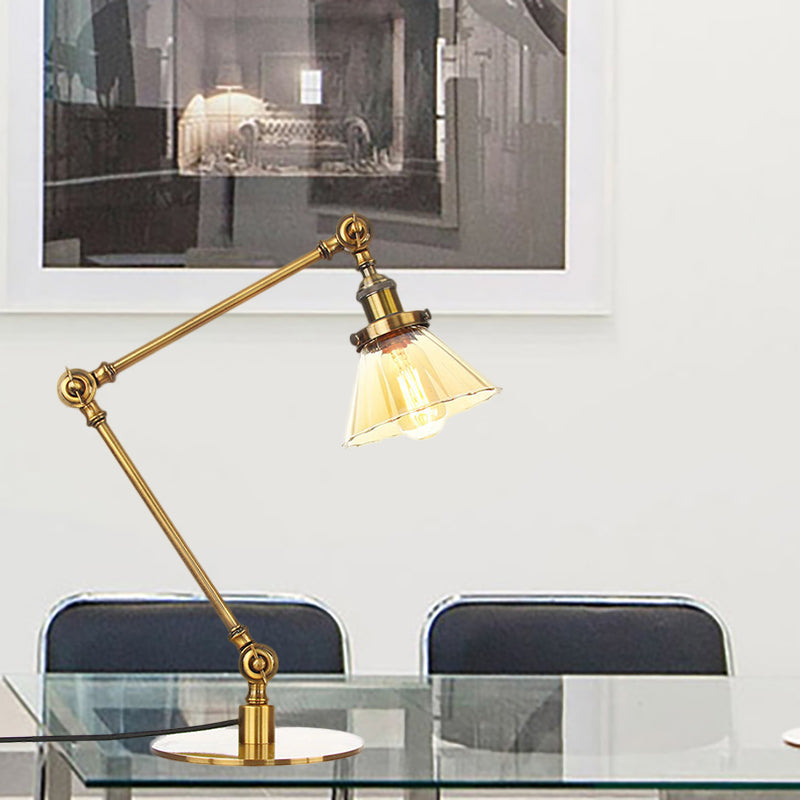 Kegel Klar/Amber Glas Tischlampe Lager Stilvolle 1 Licht Schwarz/Messing Tischbeleuchtung für das Arbeitszimmer