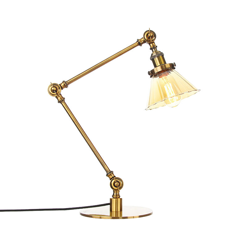 Kegel Klar/Amber Glas Tischlampe Lager Stilvolle 1 Licht Schwarz/Messing Tischbeleuchtung für das Arbeitszimmer