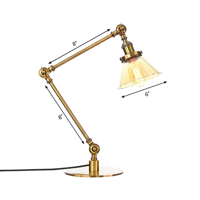 Kegel Klar/Amber Glas Tischlampe Lager Stilvolle 1 Licht Schwarz/Messing Tischbeleuchtung für das Arbeitszimmer