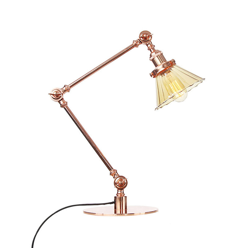 Kegel Klar/Amber Glas Tischlampe Lager Stilvolle 1 Licht Schwarz/Messing Tischbeleuchtung für das Arbeitszimmer