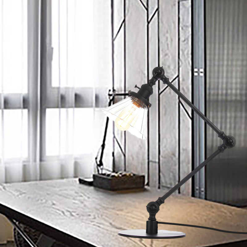 Kegel Klar/Amber Glas Tischlampe Lager Stilvolle 1 Licht Schwarz/Messing Tischbeleuchtung für das Arbeitszimmer