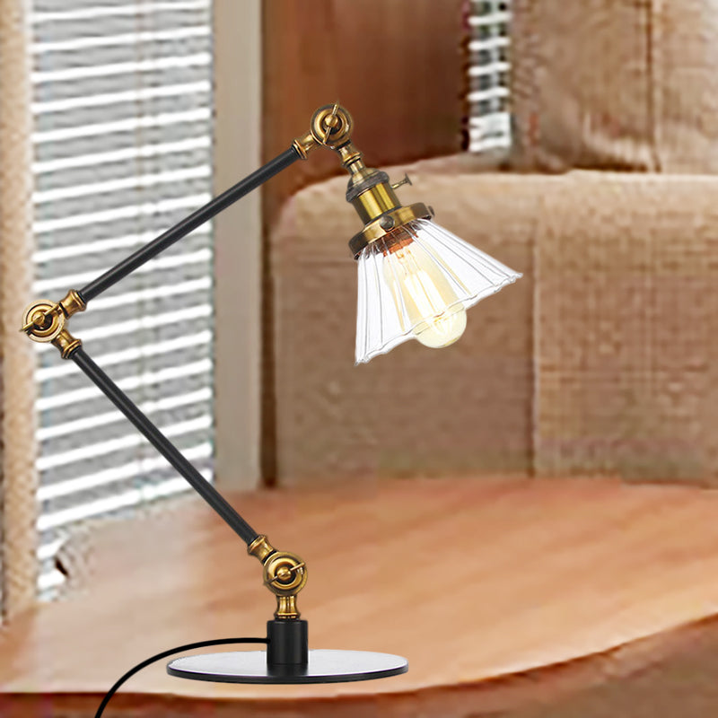 Kegel Klar/Amber Glas Tischlampe Lager Stilvolle 1 Licht Schwarz/Messing Tischbeleuchtung für das Arbeitszimmer