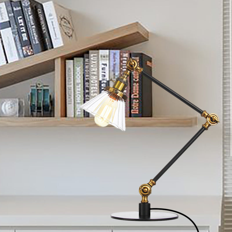 Kegel Klar/Amber Glas Tischlampe Lager Stilvolle 1 Licht Schwarz/Messing Tischbeleuchtung für das Arbeitszimmer