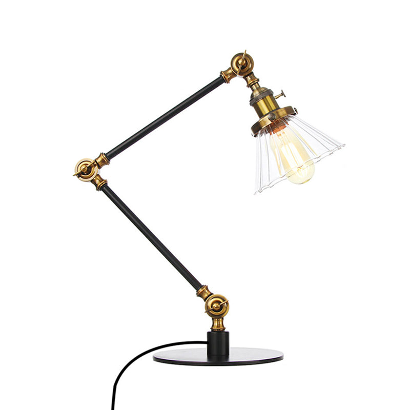 Kegel Klar/Amber Glas Tischlampe Lager Stilvolle 1 Licht Schwarz/Messing Tischbeleuchtung für das Arbeitszimmer