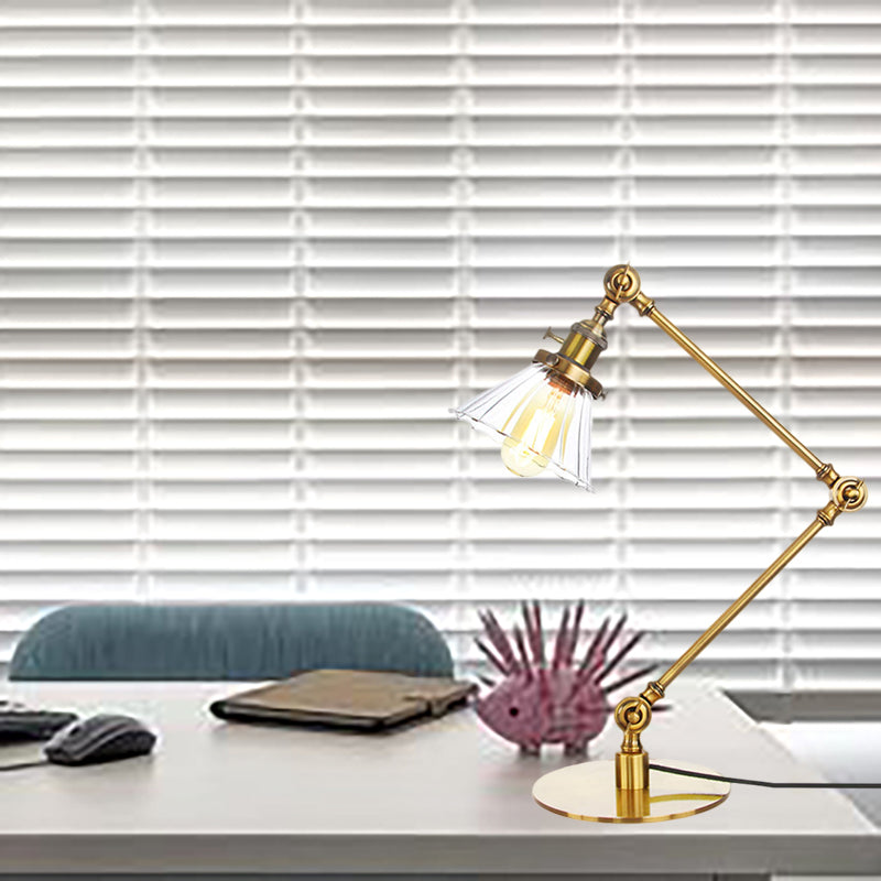 Kegel Klar/Amber Glas Tischlampe Lager Stilvolle 1 Licht Schwarz/Messing Tischbeleuchtung für das Arbeitszimmer