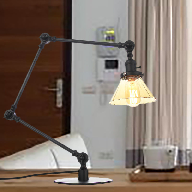 Kegel Klar/Amber Glas Tischlampe Lager Stilvolle 1 Licht Schwarz/Messing Tischbeleuchtung für das Arbeitszimmer