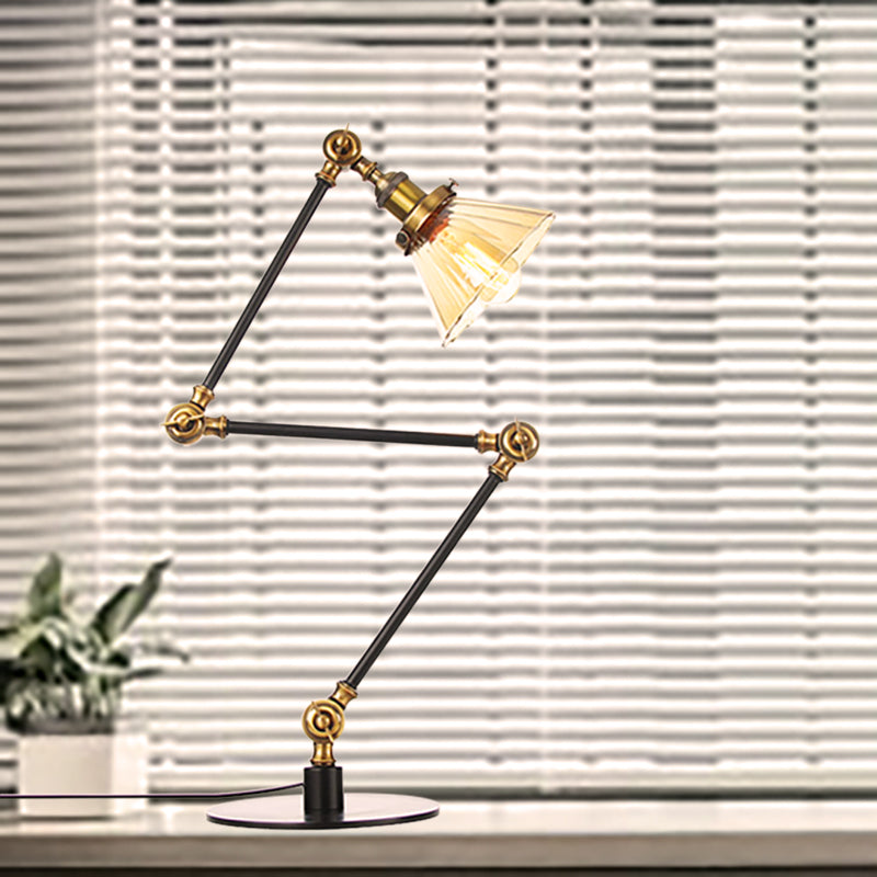 Kegel Klar/Amber Glas Tischlampe Lager Stilvolle 1 Licht Schwarz/Messing Tischbeleuchtung für das Arbeitszimmer