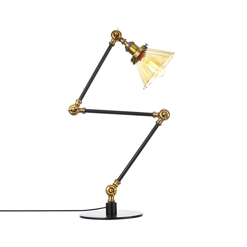 Kegel Klar/Amber Glas Tischlampe Lager Stilvolle 1 Licht Schwarz/Messing Tischbeleuchtung für das Arbeitszimmer