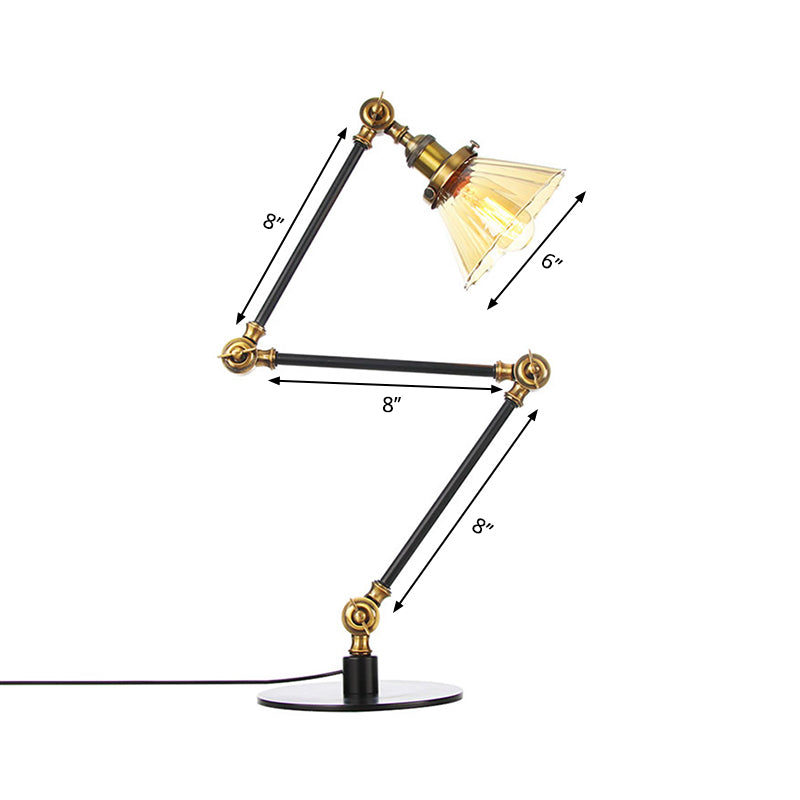 Kegel Klar/Amber Glas Tischlampe Lager Stilvolle 1 Licht Schwarz/Messing Tischbeleuchtung für das Arbeitszimmer