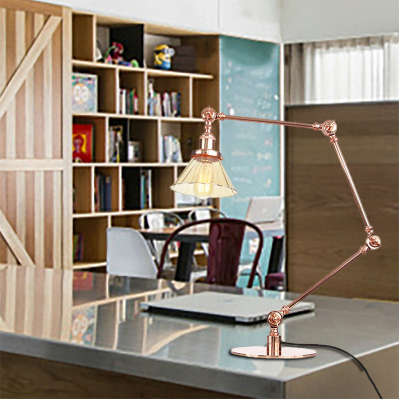 Kegel Klar/Amber Glas Tischlampe Lager Stilvolle 1 Licht Schwarz/Messing Tischbeleuchtung für das Arbeitszimmer