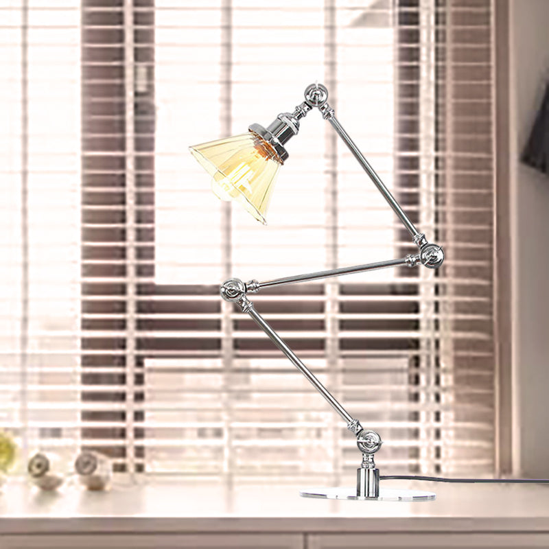 Kegel Klar/Amber Glas Tischlampe Lager Stilvolle 1 Licht Schwarz/Messing Tischbeleuchtung für das Arbeitszimmer