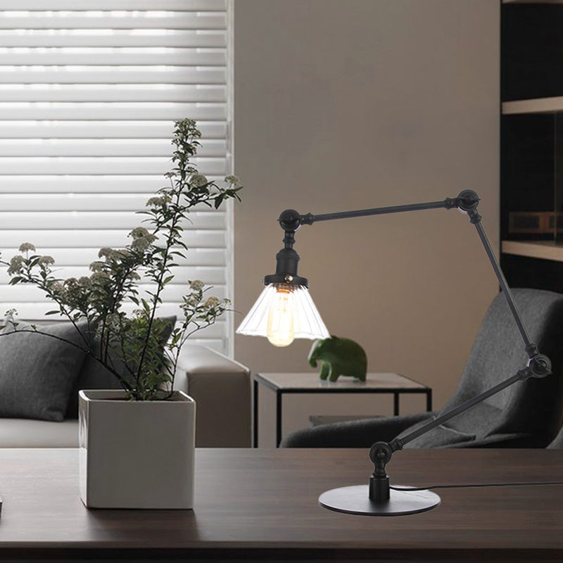 Kegel Klar/Amber Glas Tischlampe Lager Stilvolle 1 Licht Schwarz/Messing Tischbeleuchtung für das Arbeitszimmer