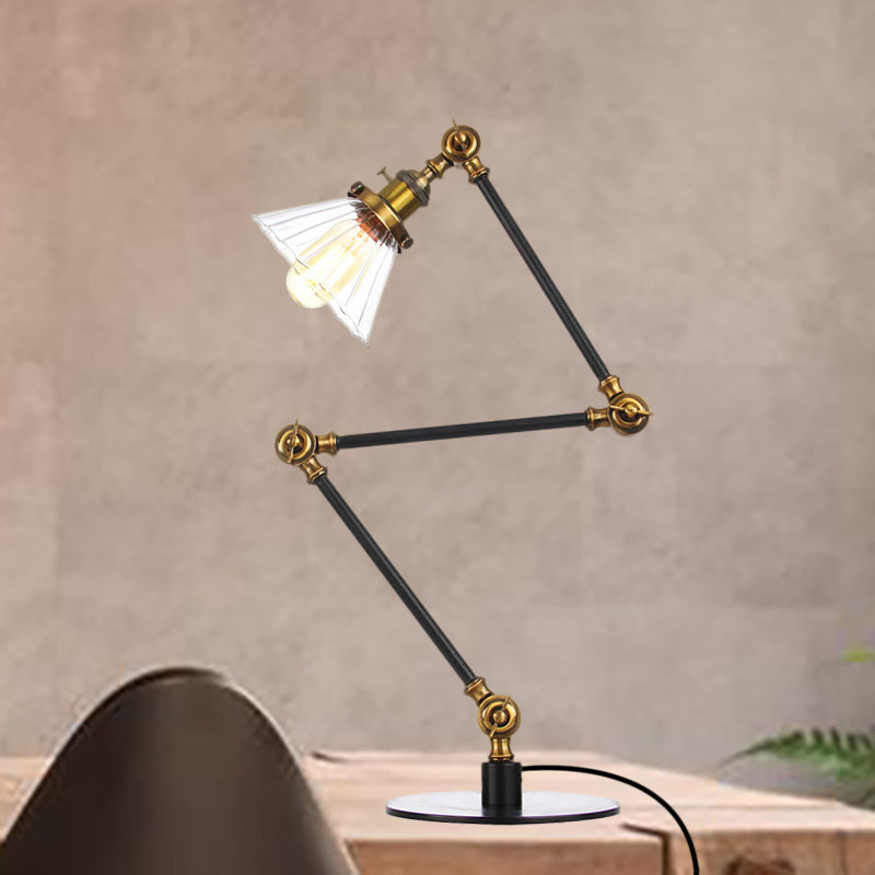 Kegel Klar/Amber Glas Tischlampe Lager Stilvolle 1 Licht Schwarz/Messing Tischbeleuchtung für das Arbeitszimmer