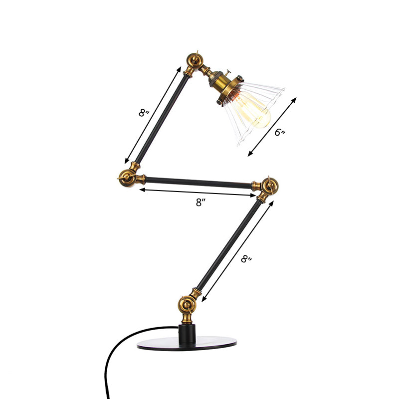 Kegel Klar/Amber Glas Tischlampe Lager Stilvolle 1 Licht Schwarz/Messing Tischbeleuchtung für das Arbeitszimmer
