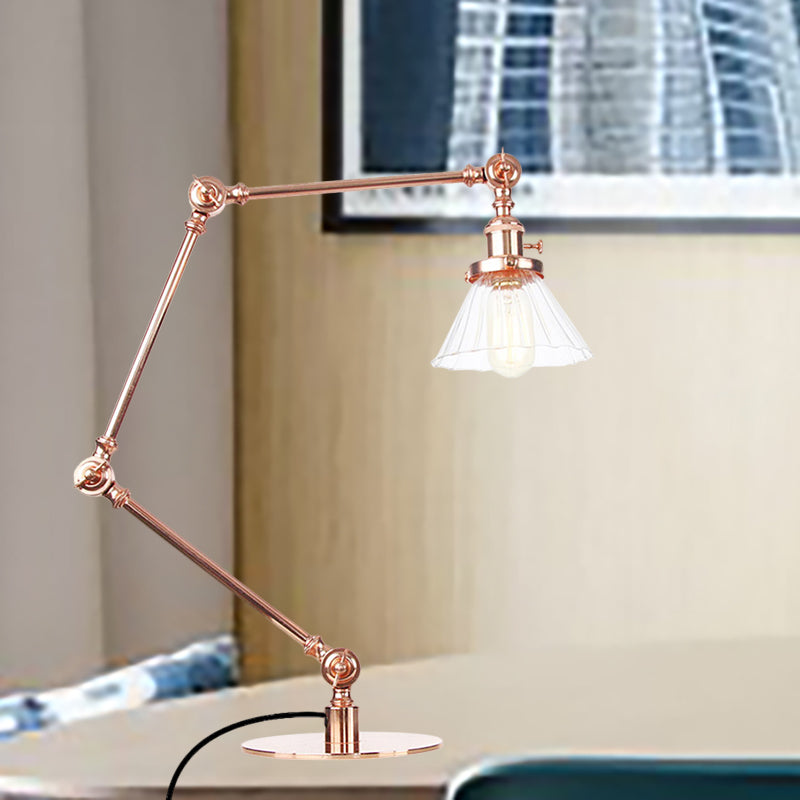 Kegel Klar/Amber Glas Tischlampe Lager Stilvolle 1 Licht Schwarz/Messing Tischbeleuchtung für das Arbeitszimmer