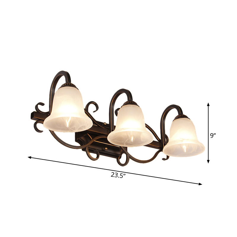 Frendorf | 2/3 Lichten Vanity Lamp Vintage Curvy Arm Melkglas Wandlamp in Zwart voor Badkamer