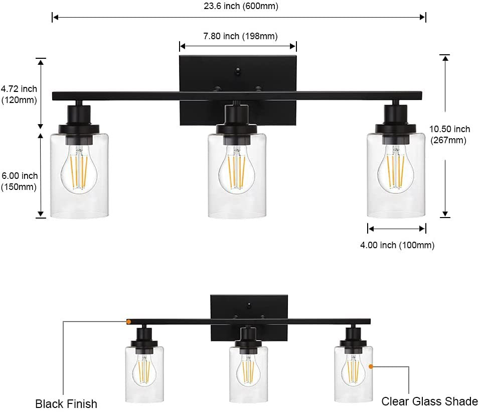 Frendorf | 3-Licht Zylinder Wandleuchten Fixtures Retro Industriellen Stil Glas Vanity Licht