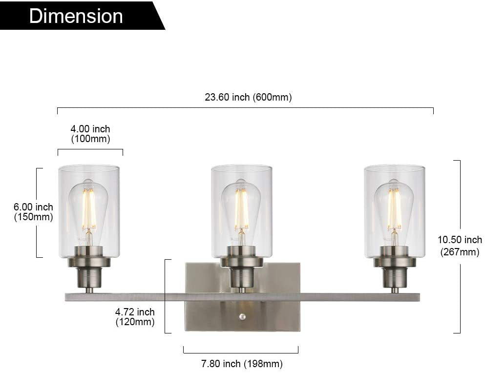 Frendorf | 3-Licht Zylinder Wandleuchten Fixtures Retro Industriellen Stil Glas Vanity Licht