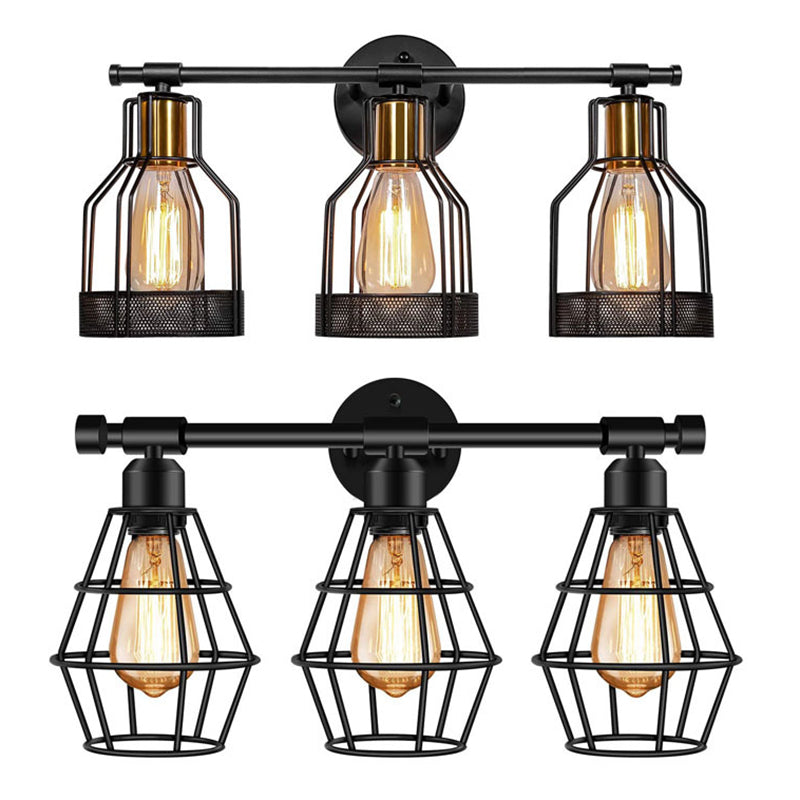 Frendorf | Cage Shade Wandlamp Retro Industriële Stijl Metaal 3 Licht Vanity Lamp