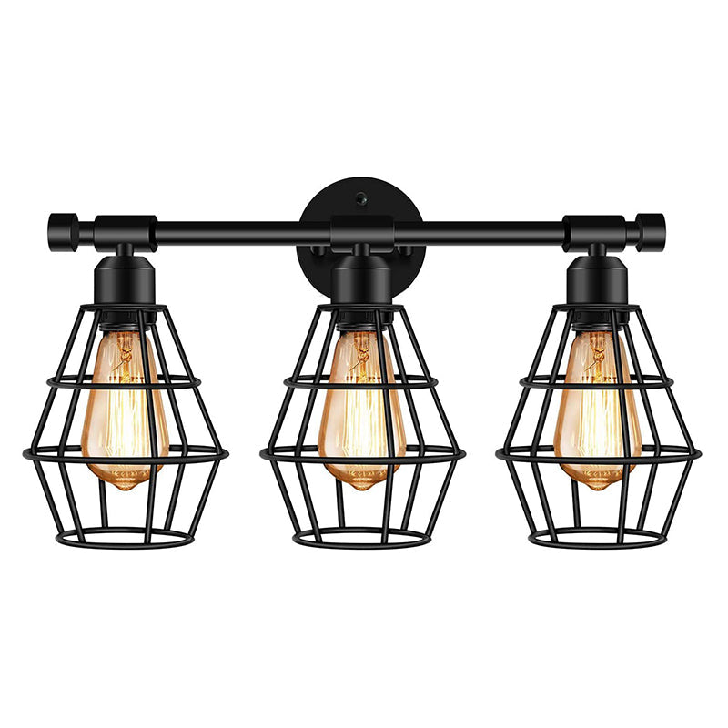 Frendorf | Cage Shade Wandlamp Retro Industriële Stijl Metaal 3 Licht Vanity Lamp