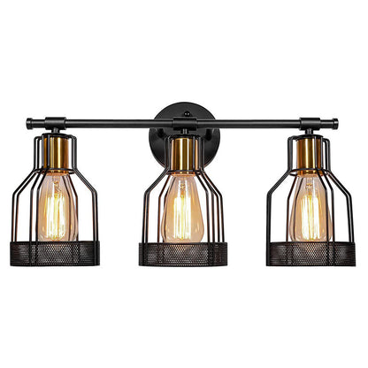 Frendorf | Cage Shade Wandlamp Retro Industriële Stijl Metaal 3 Licht Vanity Lamp