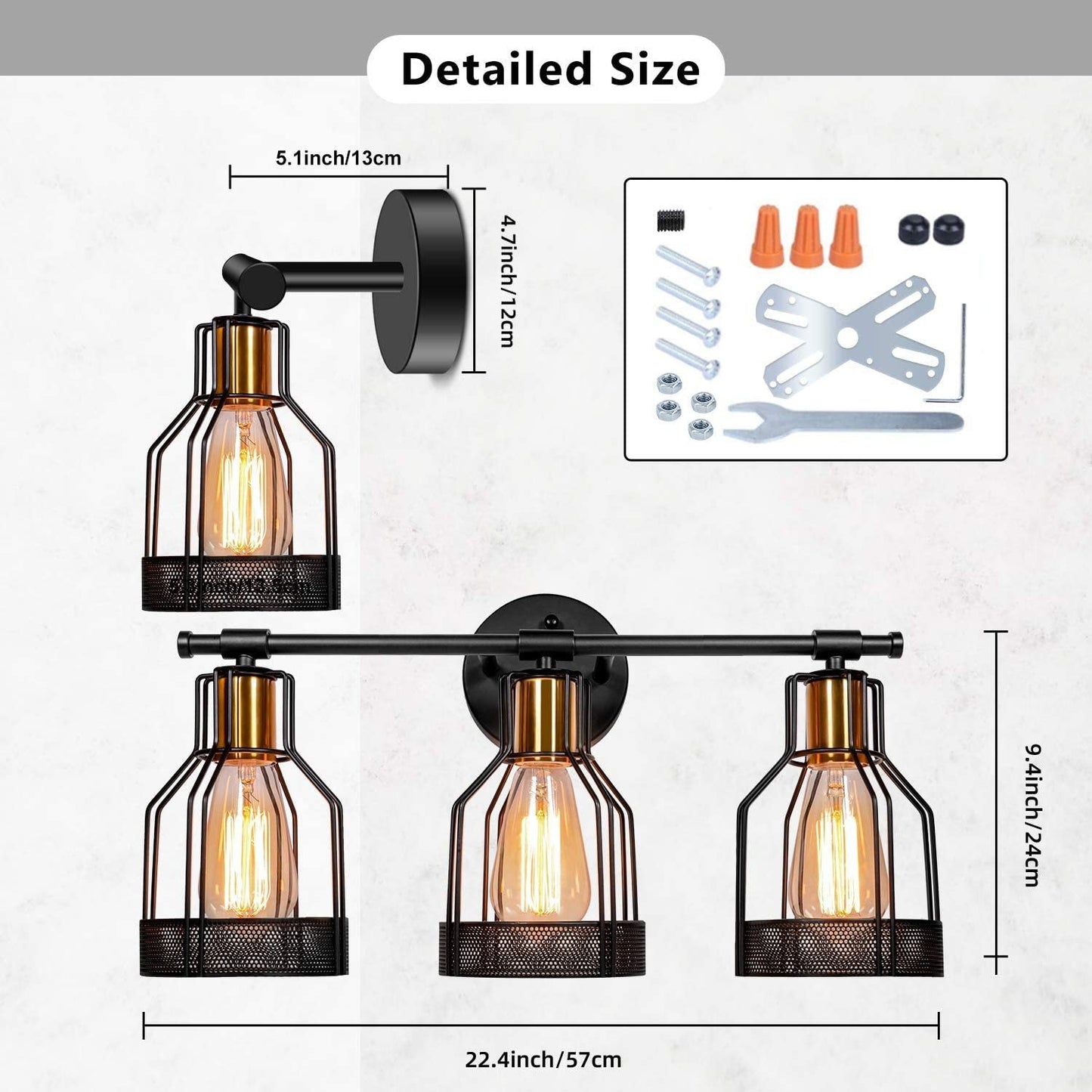 Frendorf | Cage Shade Wandlamp Retro Industriële Stijl Metaal 3 Licht Vanity Lamp