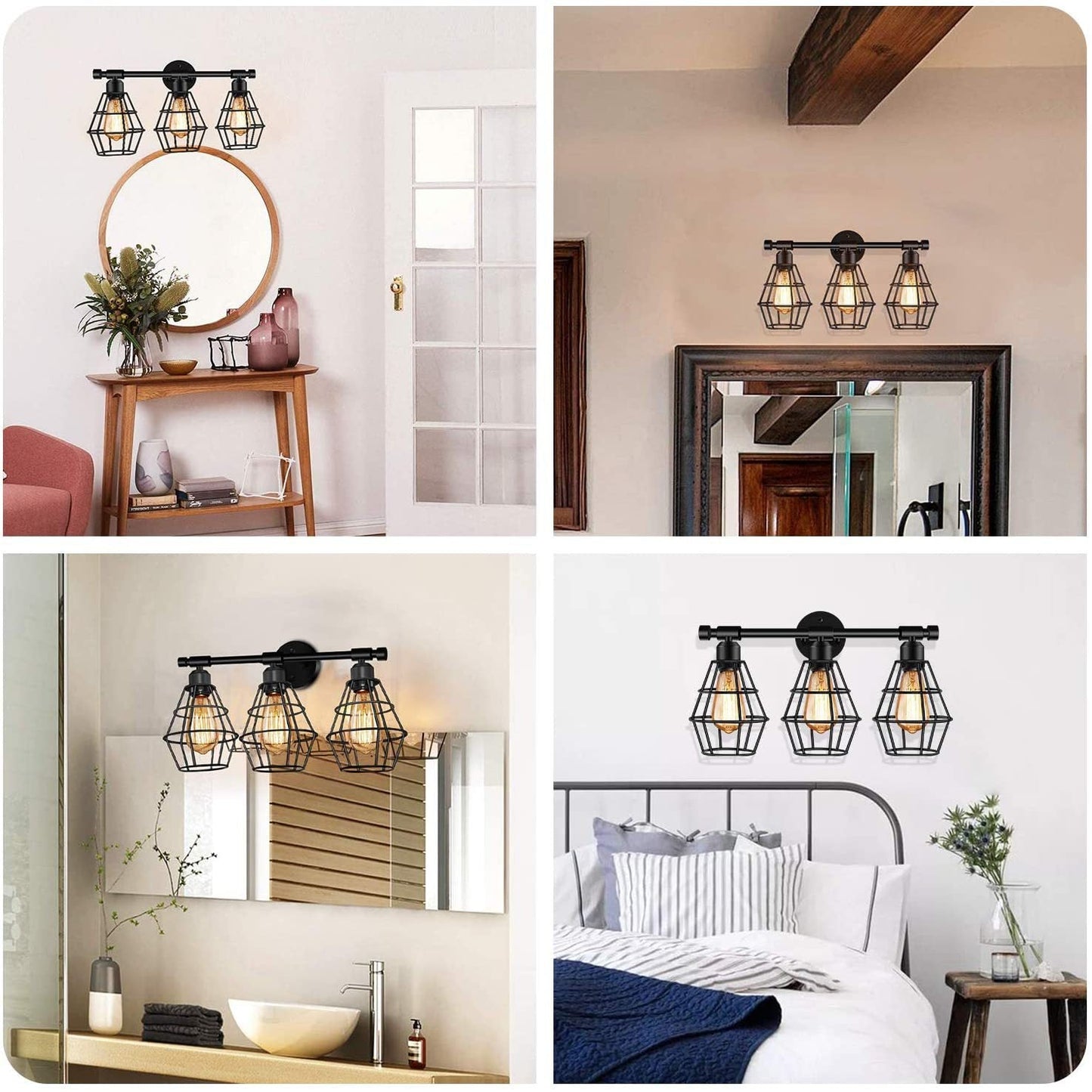 Frendorf | Cage Shade Wandlamp Retro Industriële Stijl Metaal 3 Licht Vanity Lamp