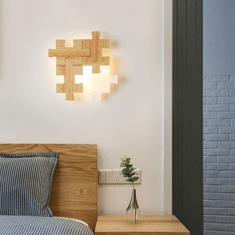 Frendorf | Jigsaw Puzzle Wandmontage Lampe Kreative LED Holz und Acryl Schatten Scone Licht für Schlafzimmer