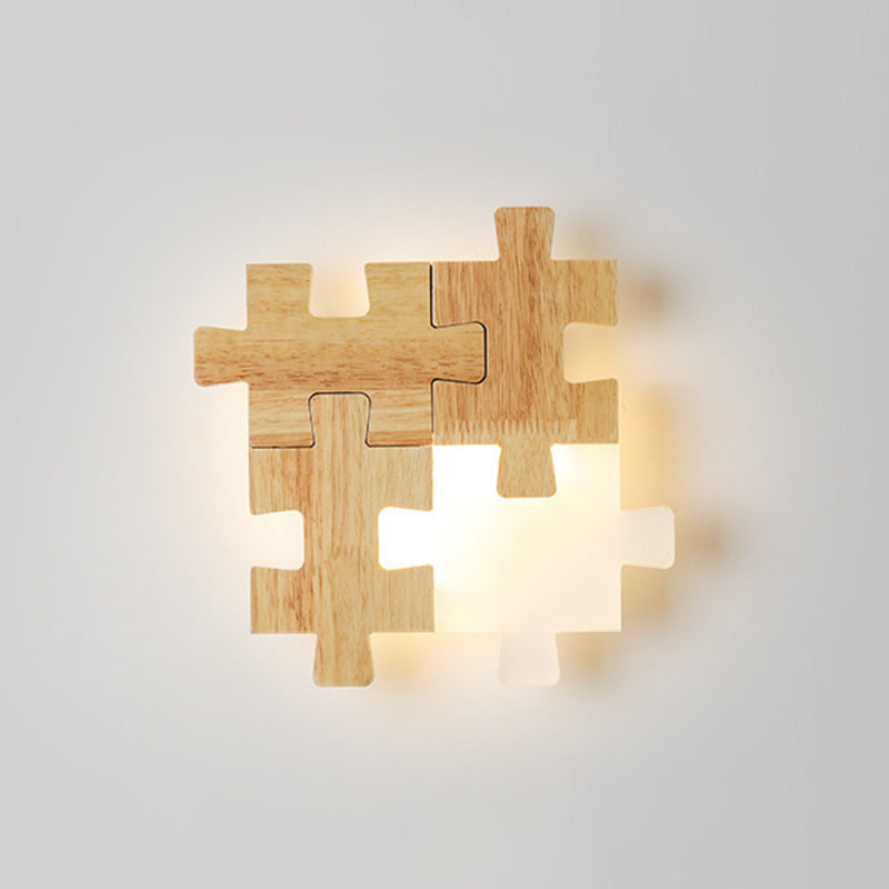 Frendorf | Jigsaw Puzzle Wandmontage Lampe Kreative LED Holz und Acryl Schatten Scone Licht für Schlafzimmer