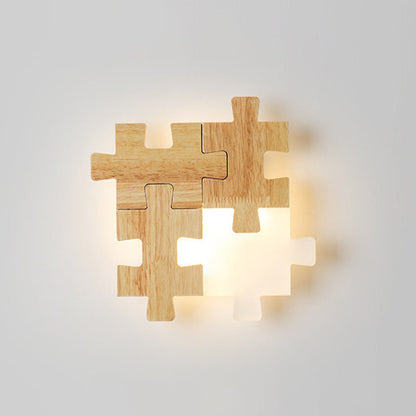 Frendorf | Jigsaw Puzzle Wandmontage Lampe Kreative LED Holz und Acryl Schatten Scone Licht für Schlafzimmer