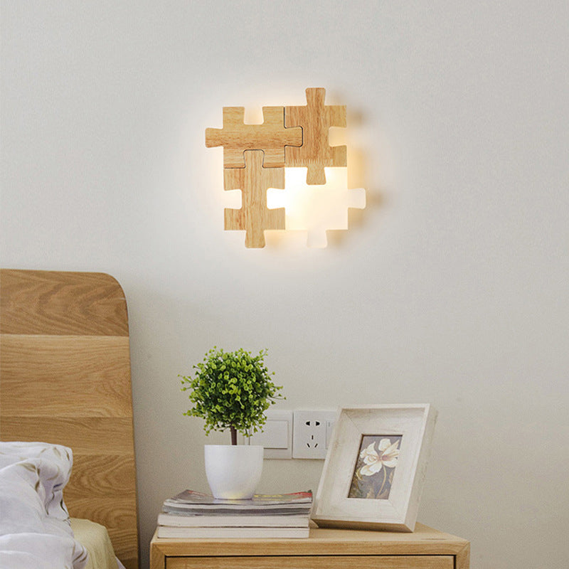 Frendorf | Jigsaw Puzzle Wandmontage Lampe Kreative LED Holz und Acryl Schatten Scone Licht für Schlafzimmer