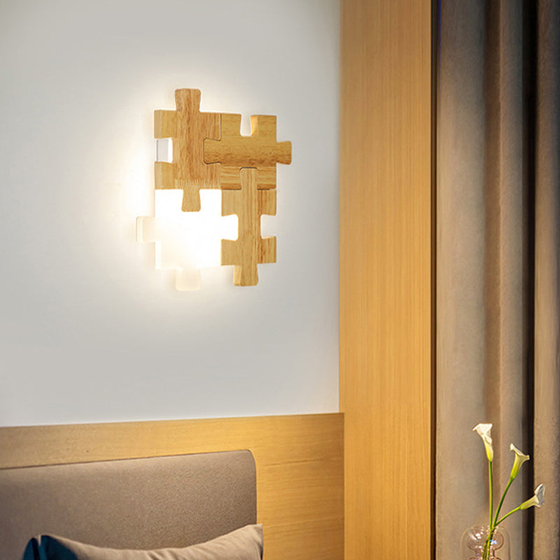 Frendorf | Jigsaw Puzzle Wandmontage Lampe Kreative LED Holz und Acryl Schatten Scone Licht für Schlafzimmer