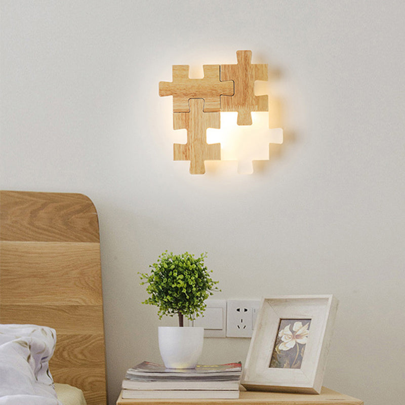 Frendorf | Jigsaw Puzzle Wandmontage Lampe Kreative LED Holz und Acryl Schatten Scone Licht für Schlafzimmer