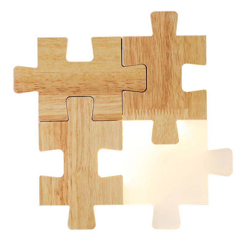 Frendorf | Jigsaw Puzzle Wandmontage Lampe Kreative LED Holz und Acryl Schatten Scone Licht für Schlafzimmer