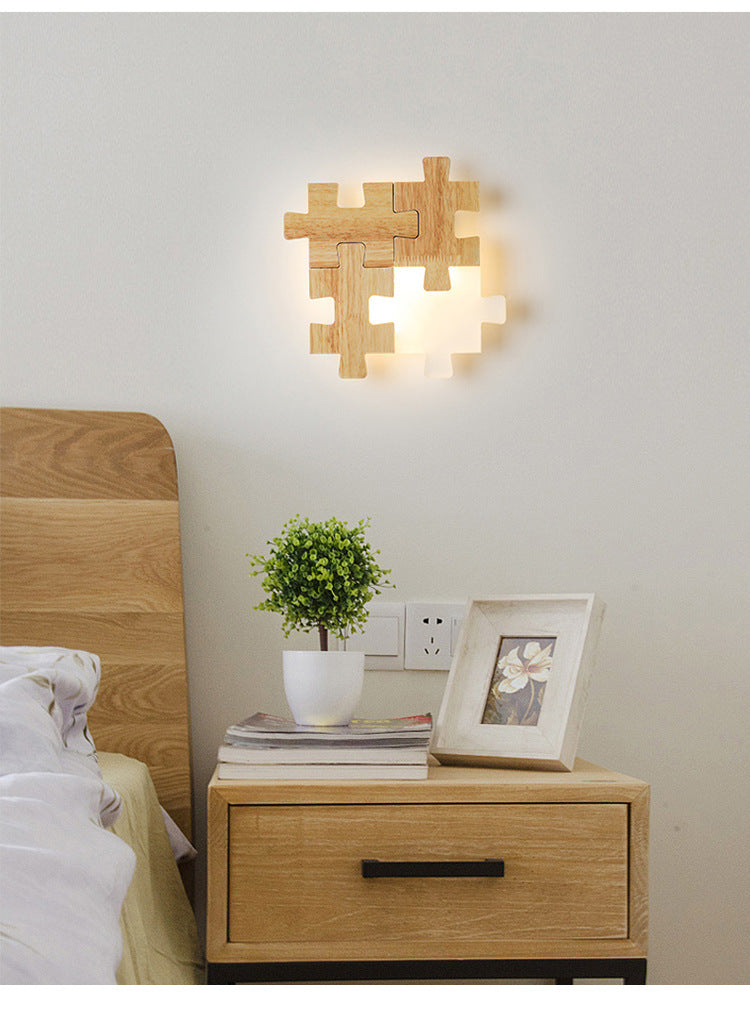 Frendorf | Jigsaw Puzzle Wandmontage Lampe Kreative LED Holz und Acryl Schatten Scone Licht für Schlafzimmer