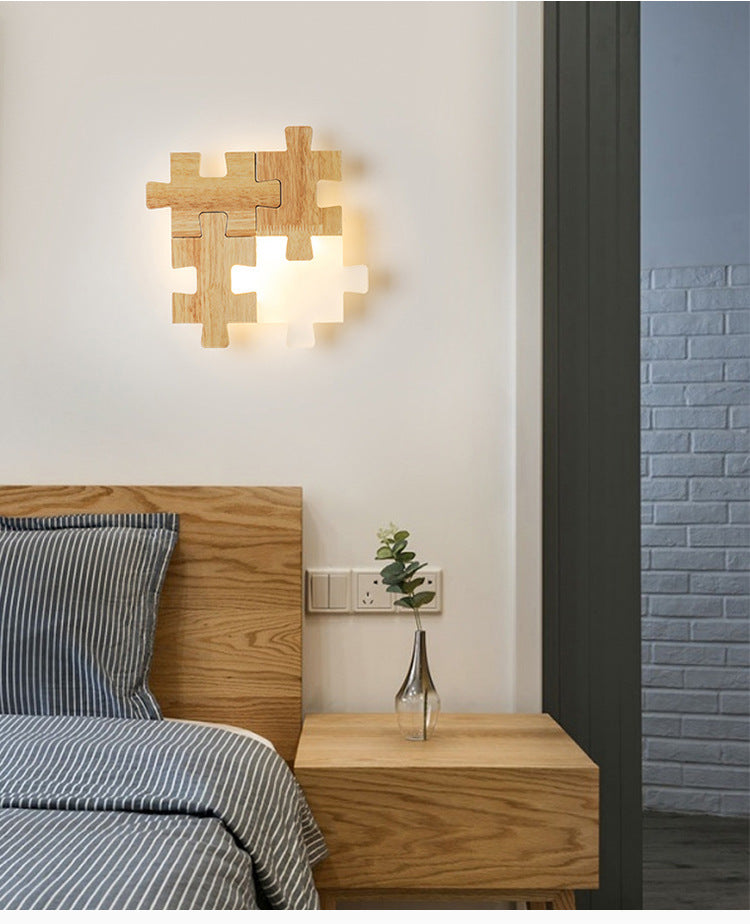 Frendorf | Jigsaw Puzzle Wandmontage Lampe Kreative LED Holz und Acryl Schatten Scone Licht für Schlafzimmer
