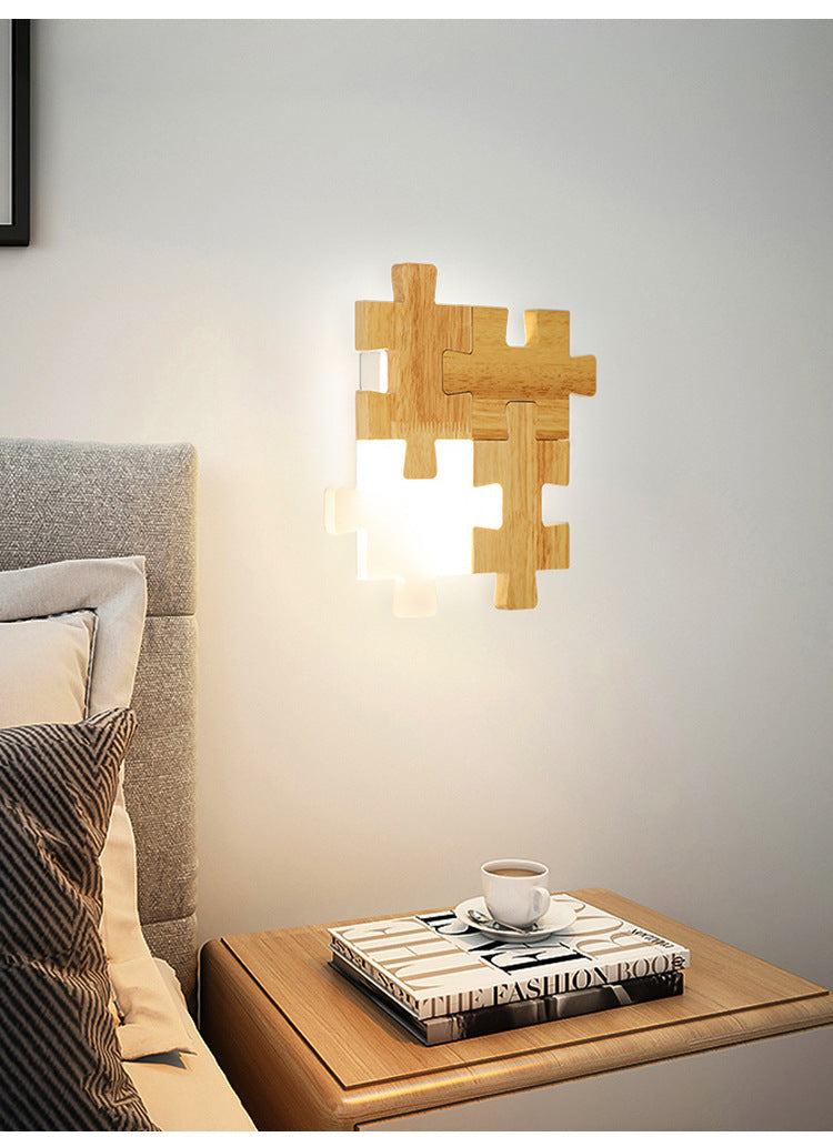 Frendorf | Jigsaw Puzzle Wandmontage Lampe Kreative LED Holz und Acryl Schatten Scone Licht für Schlafzimmer