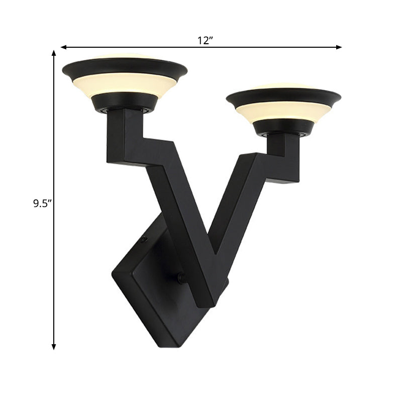 Frendorf | 2 Lichts Wandlamp Land V Vorm Metaal Wandlamp Lichtarmatuur in Zwart voor Woonkamer