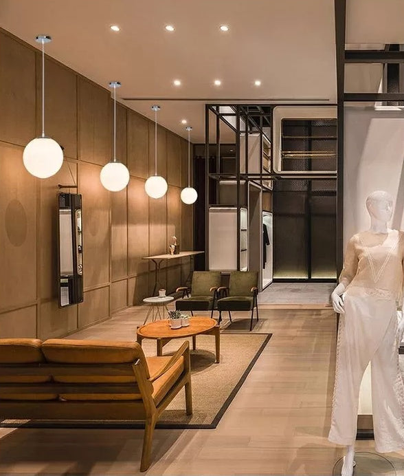 1 Licht Ball Hängeleuchte Moderne Einfache Weiße Glas Deckenpendelleuchte für Bekleidungsgeschäft