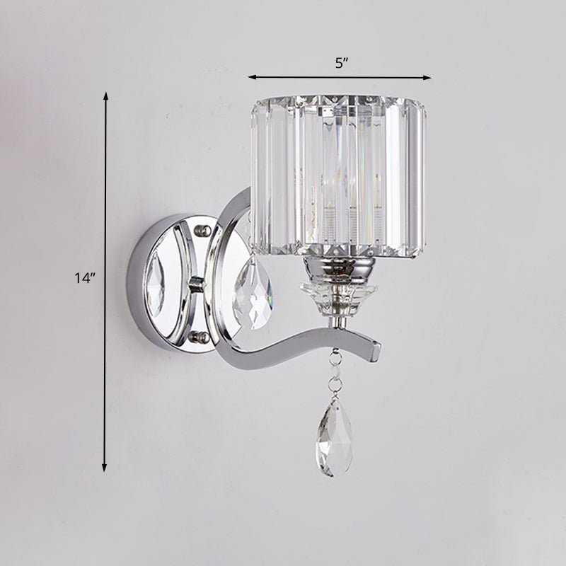 Frendorf | Zylinder Wandleuchte Wandleuchten Moderne Kristall Block 1 Licht Schlafzimmer Wandmontierte Lampe in Chrom