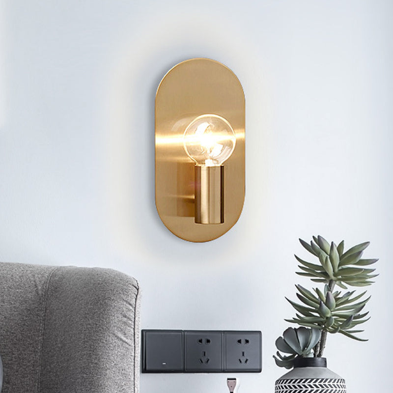 Frendorf | 1 Licht Bare Bulb Wandlamp Minimalistische Gouden Afwerking Metallic Wandlamp met Ovalen Achterplaat
