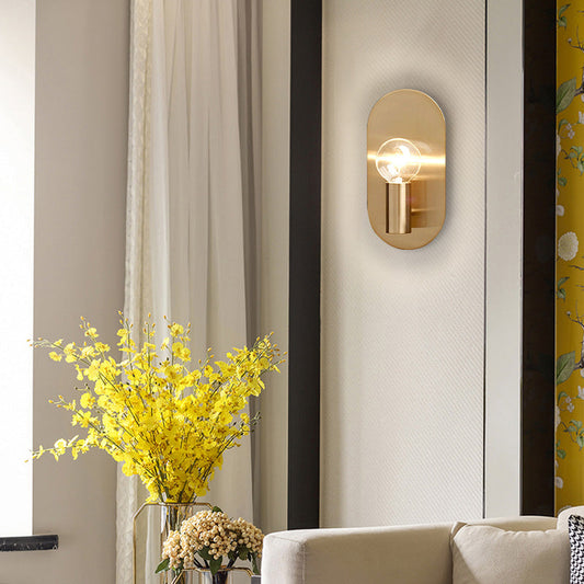 Frendorf | 1 Licht Bare Bulb Wandlamp Minimalistische Gouden Afwerking Metallic Wandlamp met Ovalen Achterplaat