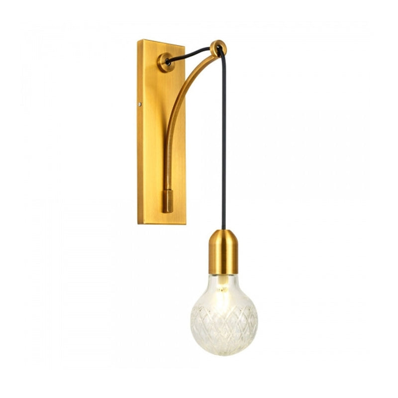Frendorf | Enkel Exposed Bulb Wandgemonteerde Lamp Eenvoudige Heldere Ruitjesglas Wandlamp met Gouden Metalen Achterplaat