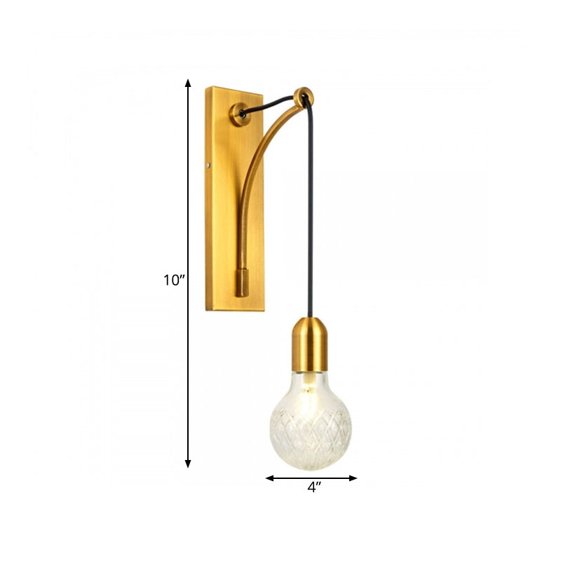 Frendorf | Enkel Exposed Bulb Wandgemonteerde Lamp Eenvoudige Heldere Ruitjesglas Wandlamp met Gouden Metalen Achterplaat