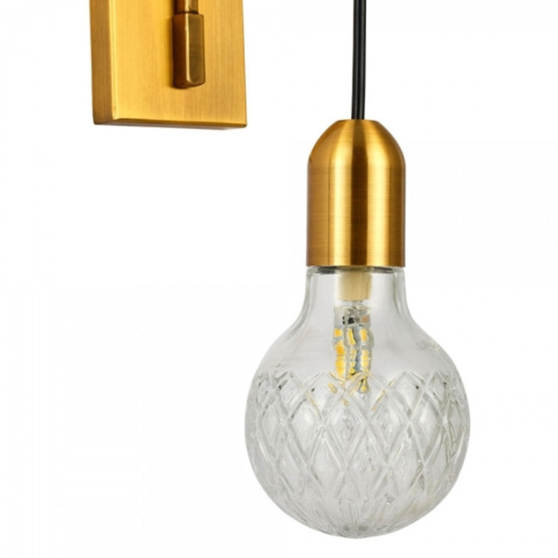 Frendorf | Enkel Exposed Bulb Wandgemonteerde Lamp Eenvoudige Heldere Ruitjesglas Wandlamp met Gouden Metalen Achterplaat
