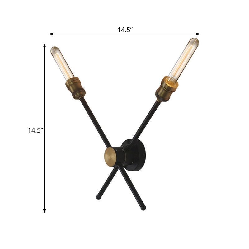 Frendorf | 2/3 Koppen Metalen Wandlamp Colonialistisch Zwart en Goud Gekruiste Woonkamer Wandbevestiging Verlichting