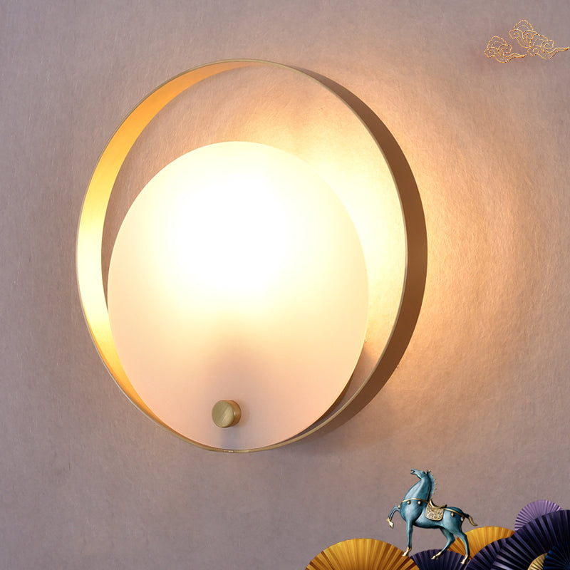Frendorf | 1-Licht Ronde Flush Wandlamp Koloniaal Wit Acryl Wandverlichting voor Woonkamer