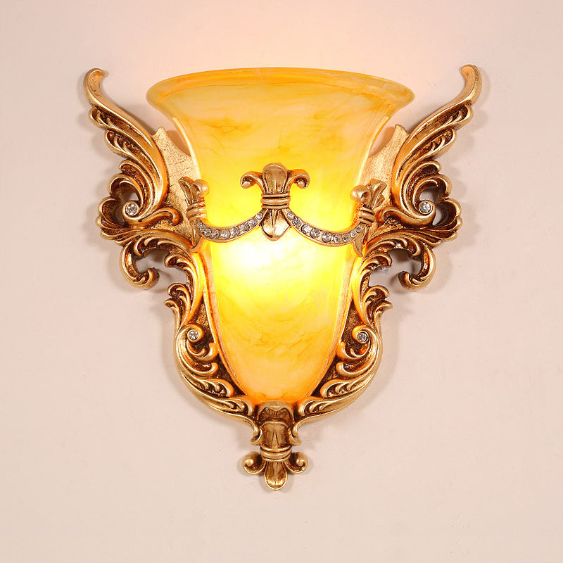 Frendorf | Bell Frosted Glass Wandlamp Koloniaal 1 Lampe Wohnzimmer Deckenlampe in Weiß/Gold/Weiß und Gold